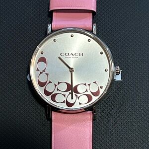 Coach Perry Watch With 36mm Silver Face With Pink Coach C’s & Pink Leather Band
